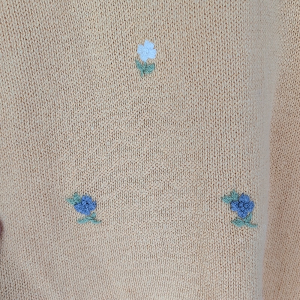 Floral Knit Tank S Yellow Flower Embroidery Stretch Cottagecore Whimsy Twee Boho - Picture 2 of 5